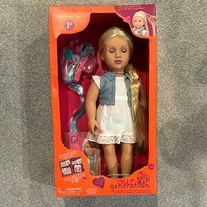 Our generation Doll with Blonde Hair and Blue Outfit. “Phoebe”